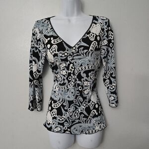 Wrapper Vintage Top Y2K Cinched Bust Size S/M Black White Textured Slinky